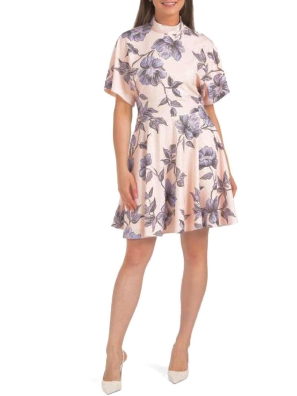 Alexia Admor Floral Fit Flare Mini Dress L High Neck Cocktail Party NWT